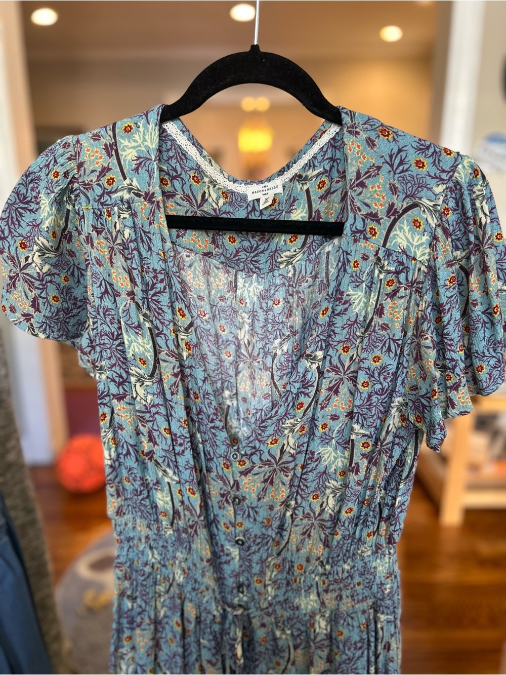Floral Button-Front Blue Women’s Tunic Dress